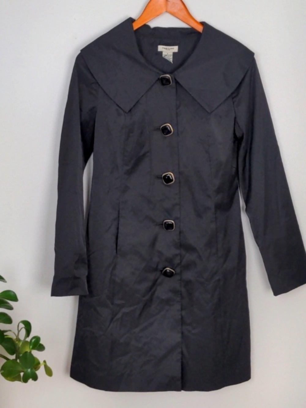 Vertigo Paris Black Long Trench Coat with Statement Collar